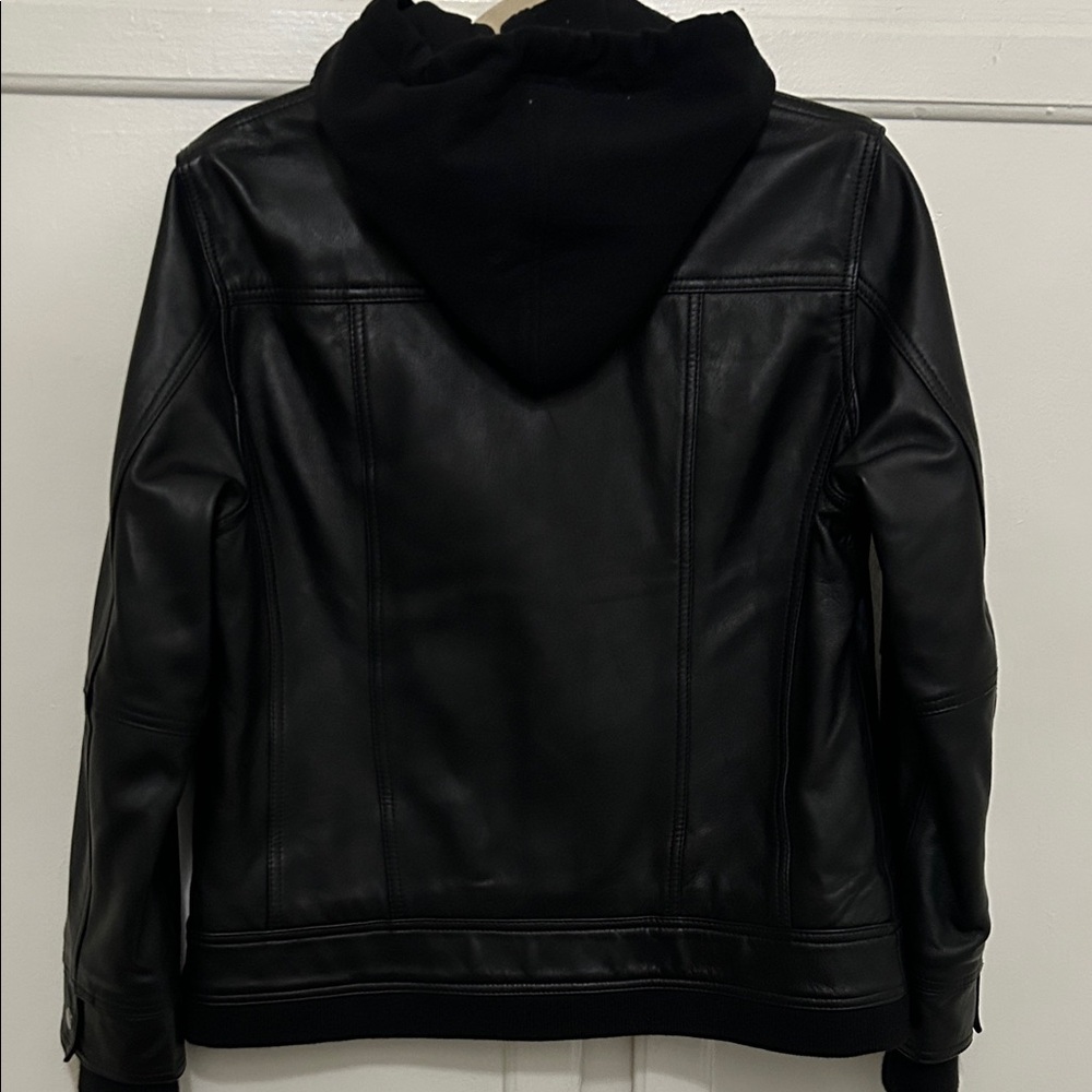 Quince NWOT Women's Black Leather Jacket with Hood - Picture 10 of 13